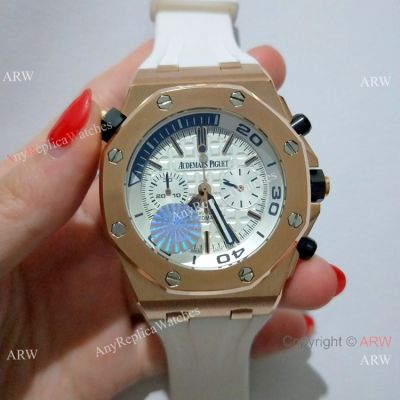 New Copy Audemars Piguet Royal Oak Offshore Diver 42mm Watch Rose Gold White Dial